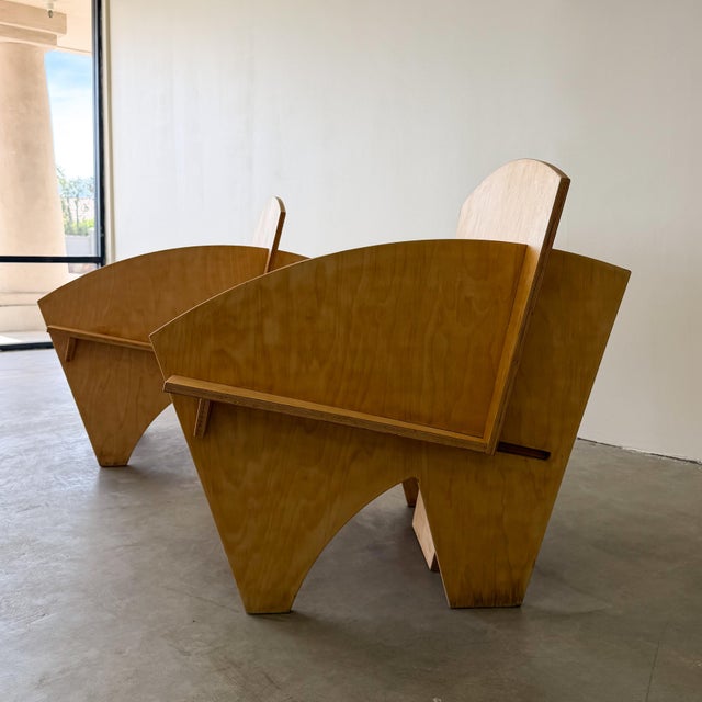 Wood Vintage 1980s Postmodern Plywood Puzzle Chair and Ottoman For Sale - Image 7 of 18