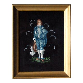Vintage Needlepoint Picture, Thomas Gainsborough's Blue Boy For Sale