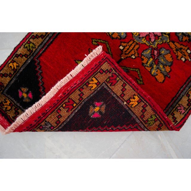 Hand Knotted Small Turkish Rug. Organic Wool 1960's Entryway Decor DoorMat, Accent Rug - 22'' X 42'' For Sale - Image 11 of 12