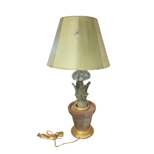 Vintage Whimsical Prime Rose Terracotta Table Lamp For Sale - Image 4 of 7