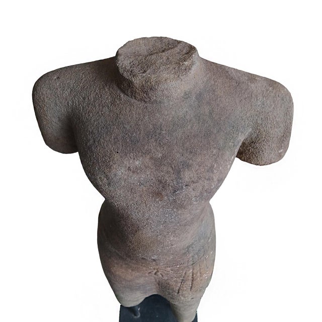 Reclaimed Khmer Torso Sculpture, Hand-Carved Sandstone, Thailand, 1930 For Sale - Image 9 of 11