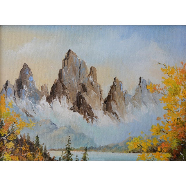 Small Signed Vintage Mountains & Lake Landscape Painting For Sale In San Francisco - Image 6 of 10