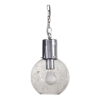 Mid 20th Century Mid Century Modern Pendant Light Chrome & Smoked Glass Open Globe Chrome Chain For Sale