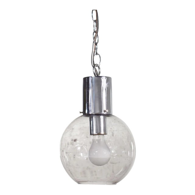 Mid 20th Century Mid Century Modern Pendant Light Chrome & Smoked Glass Open Globe Chrome Chain For Sale