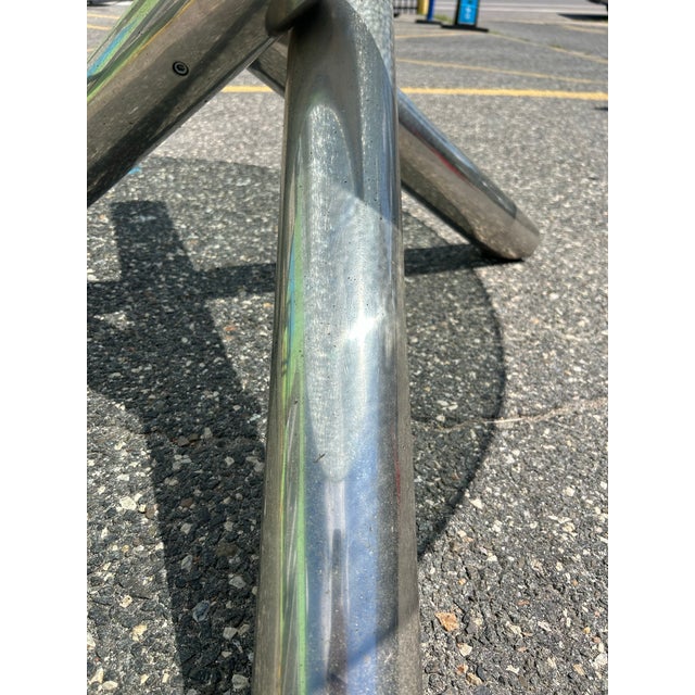 Late 20th Century Late 20th Century Mid Century Modern Tripod “Jax” Dining Table 60” Crackle Glass Top For Sale - Image 5 of 8