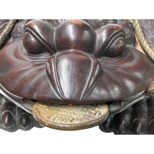 Vintage Chinese Brown Metal Toad Frog Coins FengShui Figures For Sale - Image 13 of 16