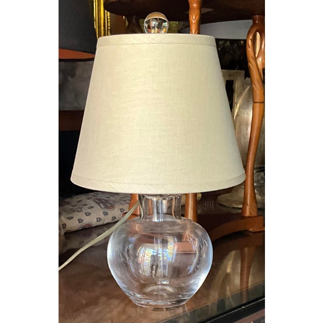 Contemporary Contemporary Restoration Hardware Glass Table Lamp With New Linen Shade Gold Lining For Sale - Image 3 of 5