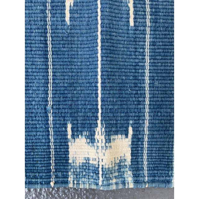 Hand Woven Natural Indigo and White Cotton Flat Weave Dhurrie Rug For Sale - Image 4 of 9