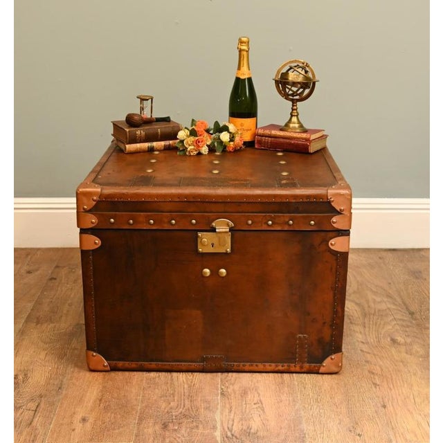 Brown Vintage Leather Steamer Campaign Chest For Sale - Image 8 of 8