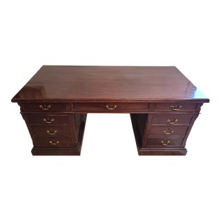 Vintage 20th C English Carved Mahogany Executive Desk For Sale