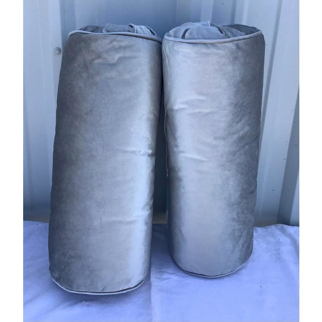 Contemporary Velvet Contemporary Gray Oblong Pillows- a Pair For Sale - Image 4 of 6