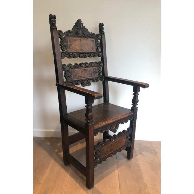This superb set of an armchair and a pair of chairs is made of solid walnut. It is a work of the Italian Renaissance. 17th...