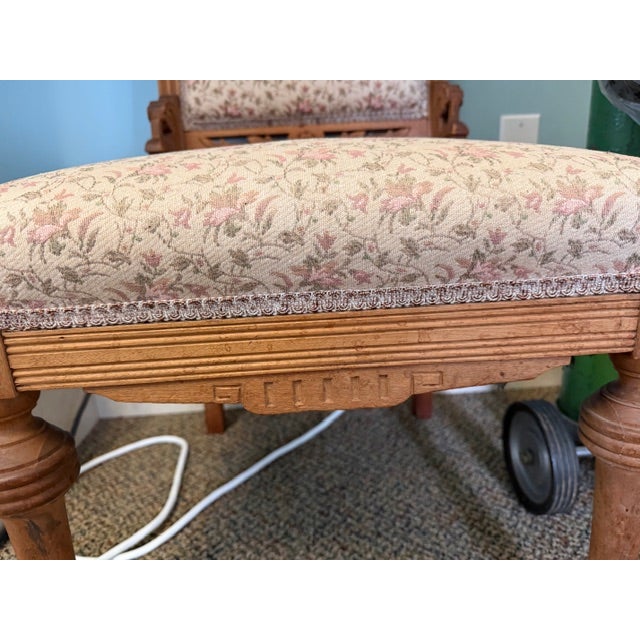 Antique Eastlake Cushioned Chair Seat Carved Wood For Sale - Image 4 of 5