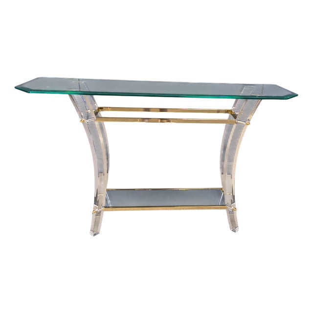 Brass and Acrylic Glass Console Table, 1970s For Sale