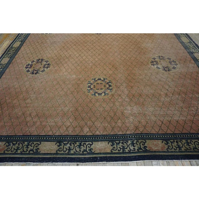 1920s Pretty Rose Background Color With Geometric Design Antique Chinese Rug For Sale - Image 5 of 14