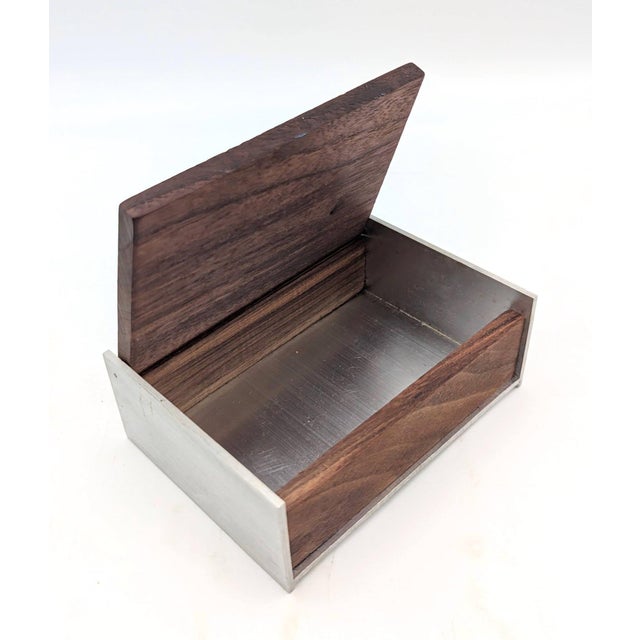 Chrome Mid 20th Century Walnut Wood & Brushed Aluminum Cigarette or Trinket Box For Sale - Image 8 of 10