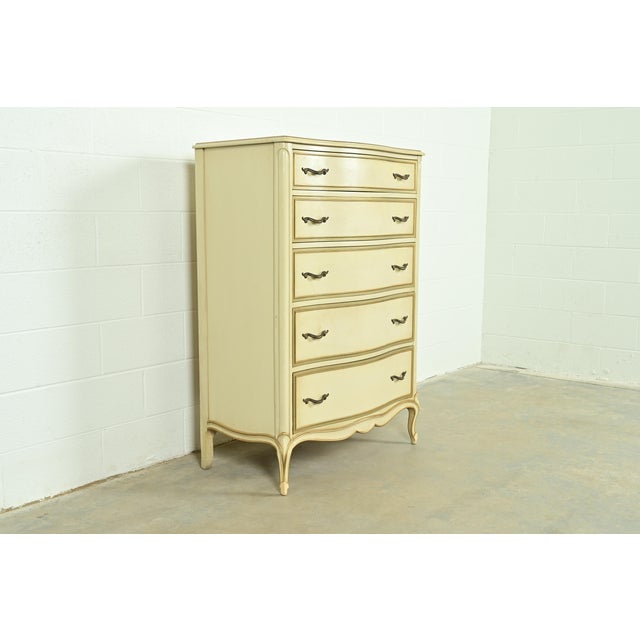 Drexel Drexel French Provincial Louis XV Cream Lacquered Highboy Dresser, 1956 For Sale - Image 4 of 13