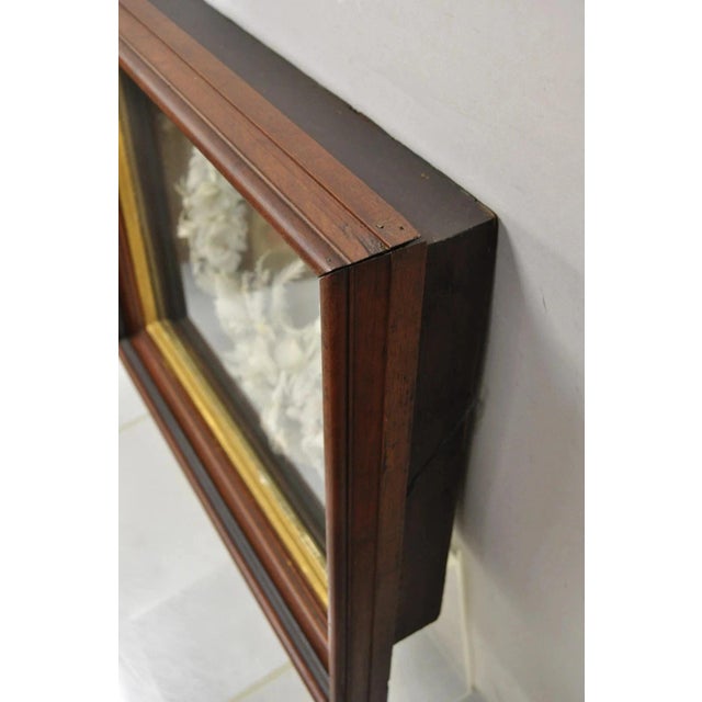 Early 20th Century Antique Victorian White Feather Flower Mourning Wreath Mahogany Shadow Box Frame For Sale - Image 5 of 11