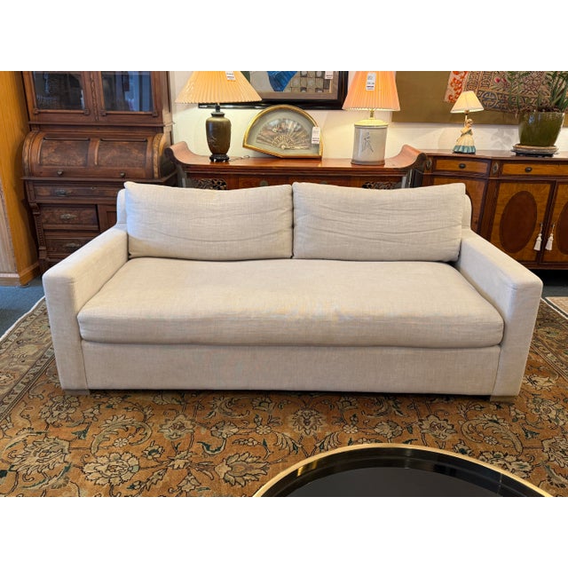 Design Plus Gallery presents a Belgian Linen Track Arm Sofa from Restoration Hardware. Hand assembled by master craftsmen...