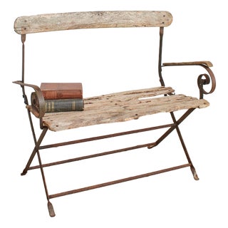 Antique French Rustic Iron Folding Garden Bench For Sale