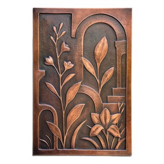 Metal Wall Relief Sculpture With Flowers & Architecture "Copper Botanica" by Jeremy Maronpot For Sale