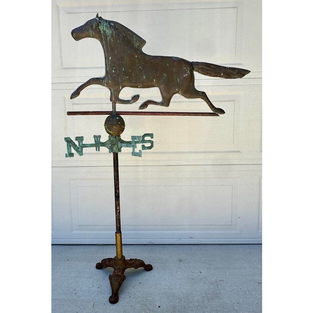 Exceptional 19th-century American copper running horse weathervane with its original removable cast iron stand, circa...