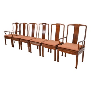 Henredon Hollywood Regency Chinoiserie Sculpted Mahogany Dining Chairs, Set of Six For Sale