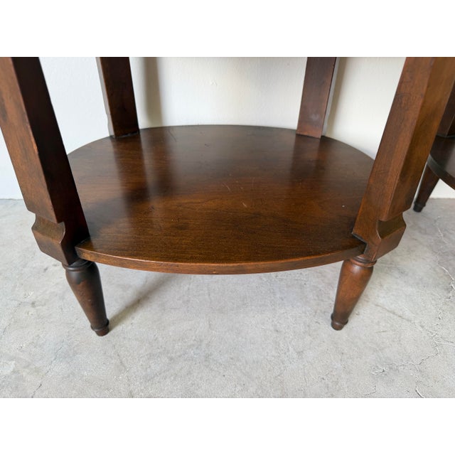 Vintage Baker Furniture French Regency Style Tambour Door Nightstands With Pierced Brass Gallery – A Pair For Sale - Image 11 of 12