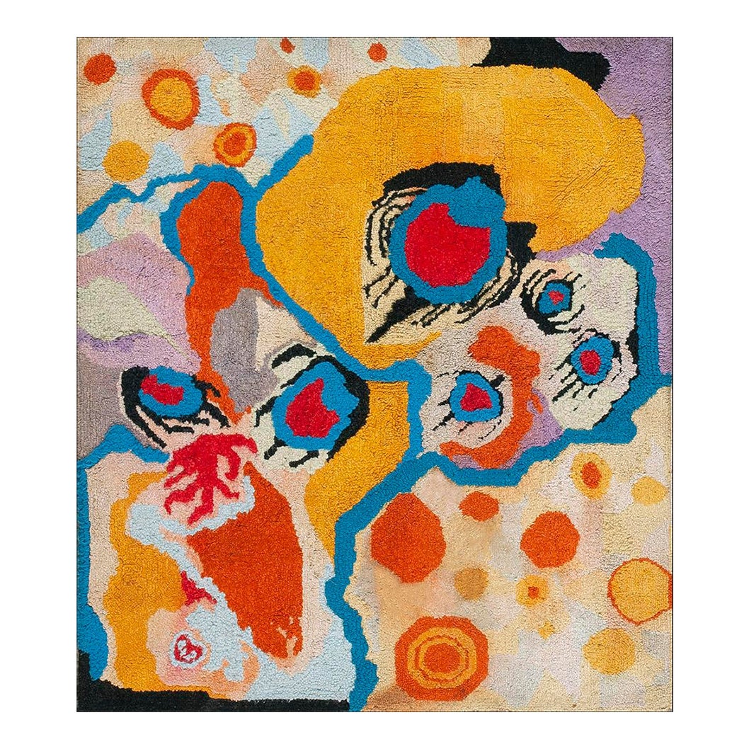 Vibrant Multicolor Piece Geometric Design Antique American Hooked Rug ...