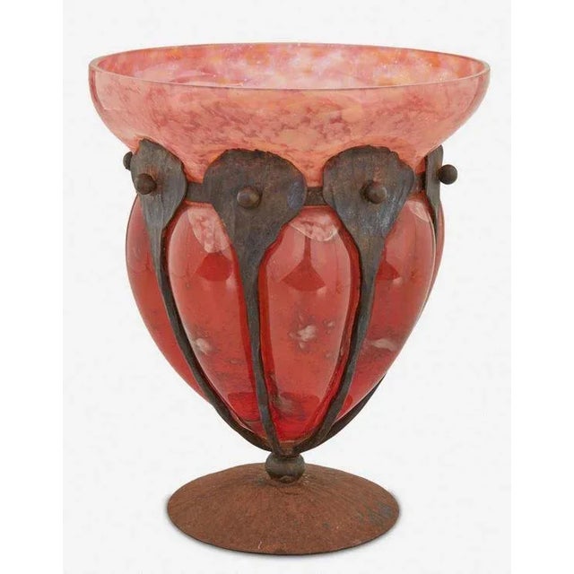 Ovington Brother at New York Early 20th Century French Wrought Iron Mounted Art Glass Vase For Sale - Image 4 of 4