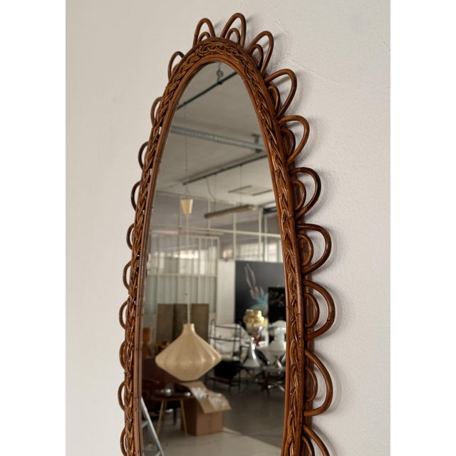 Large Vintage Italian Organic Wall Mirror in Rattan and Bamboo, 1960s For Sale - Image 4 of 15