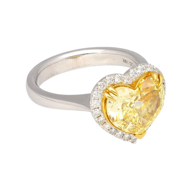 Gia Certified 3.32 Carat Fancy Intense Yellow Heart Cut Diamond Engagement Ring Size 6 For Sale In Miami - Image 6 of 8