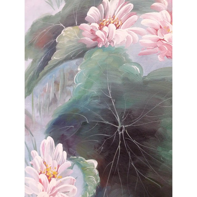 Nice Mid Century Colors! Aquas and Turquoises are in style NOW!! This simple and lovely genuine oil painting of floral...