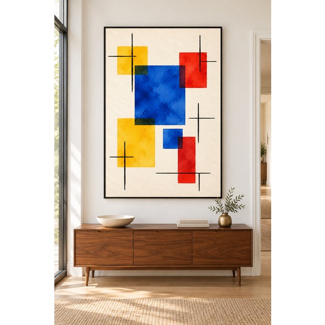 Mid-Century Modern Midcentury Modern Abstract Art Print – Blue, Red and Yellow Geometric Design, 12" X 18" For Sale - Image 3 of 9
