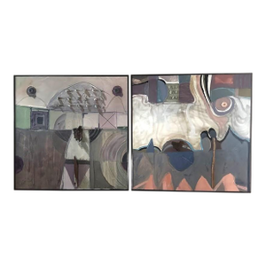 Pair of Original Vintage Signed Abstract Oil Paintings