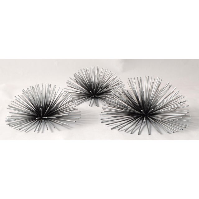 Atelier Miru Set of 3 Vintage Curtis Jeré Style Silver Finish Starburst Sputnik Pom Pom Sea Urchin Wall Sculptures For Sale - Image 4 of 13