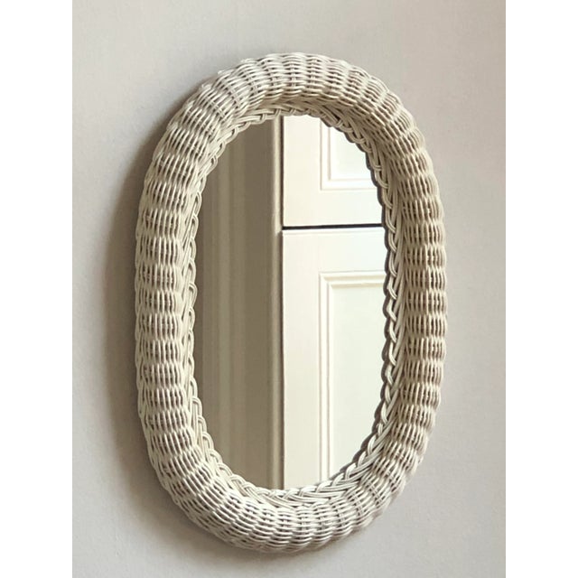 Shabby Chic Vintage Wicker Wall Mirror in Crème For Sale - Image 3 of 13