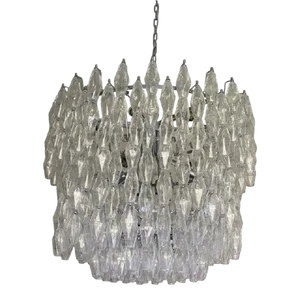 Large Clear Poliedri Murano Glass Chandelier by Simoeng