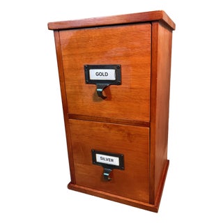 2 Drawer Desktop Cabinet Black Cherry Wood With Metal Label Holder Pulls For Sale
