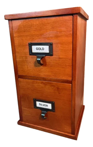 2 Drawer Desktop Cabinet Black Cherry Wood With Metal Label Holder Pulls