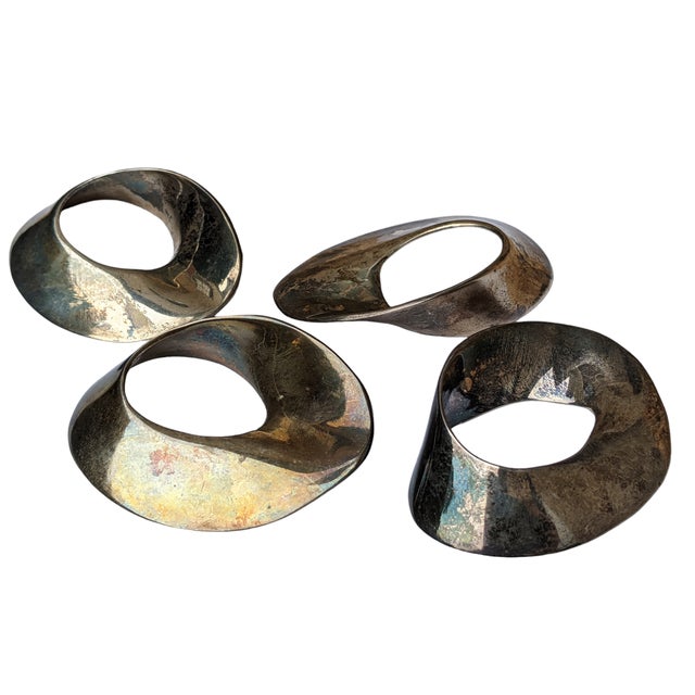 Mid Century Modernist Silver Sculptural Napkin Rings- Set of 4 | Chairish