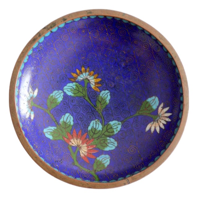 Vintage Chinese Cloisonné Enamel Floral Dish For Sale