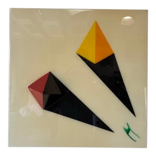 Two Pyramids — Contemporary Mixed Media Geometric Wall Art, Signed & Dated 2022 For Sale