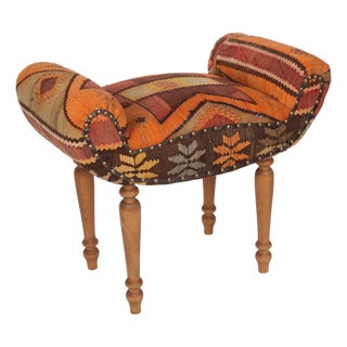 Handmade Authentic Upholstery With Vintage Flatweave Turkish Kilim Bench Ottoman For Sale