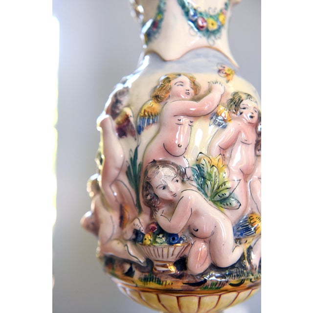 Rococo Vintage Capodimonte Porcelain Cherub Table Lamp For Sale - Image 3 of 10