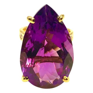 Bochic "Capri" Natural Pear Shape Amethyst & Diamond Set In 18K Gold & Silver For Sale