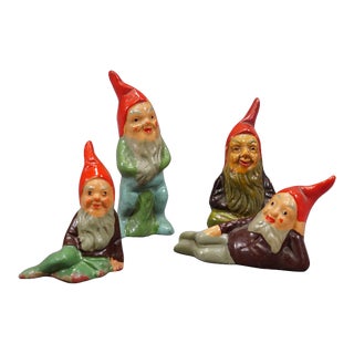 Lot of Four Tiny Terracotta Garden Gnomes, Germany Ca. 1950s For Sale