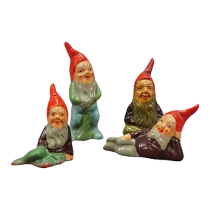 Lot of Four Tiny Terracotta Garden Gnomes, Germany Ca. 1950s