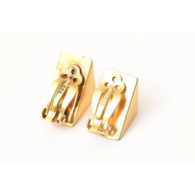 Custom Vermeil Over Sterling Silver Sculptural Clip on Earrings Pair Of For Sale In Miami - Image 6 of 8