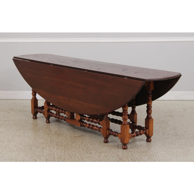 Custom Made Large Walnut Gateleg Drop Leaf Dining Table For Sale - Image 4 of 18
